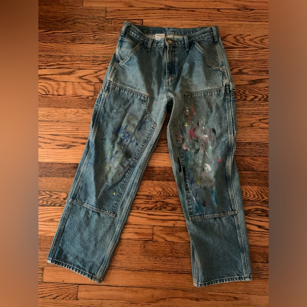 Carhartt vintage double knee jeans with paint splatters